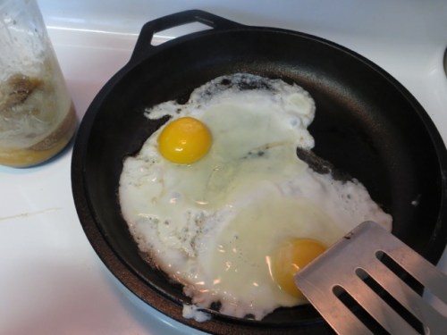 Fried eggs in bacon grease